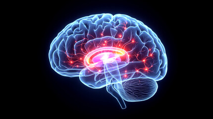 Obraz premium Brain impulses. Thinking process. human brain, with a focus on illustrating neural connectivity and brain function.