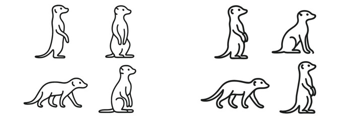 Meerkat poses and actions outline, Minimalist flat design