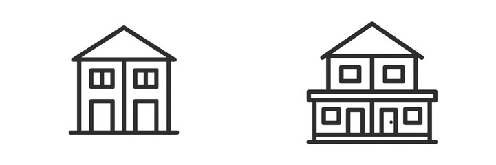 Two Story House Outline Icon, Minimalist flat design