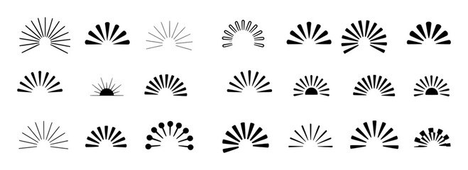 Collection of Stylized Sun and Rays Icons in Black and White