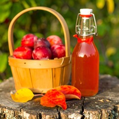 Plums and juice in autumn