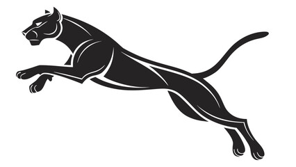 Illustration of a sleek black panther leaping forward with a long tail and sharp features outlined in white