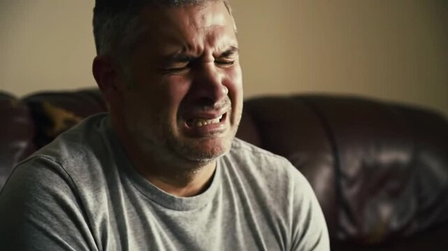 Man sitting at home with hip and back pain, suffering from sciatica nerve discomfort, painful posture, lifestyle health issue."