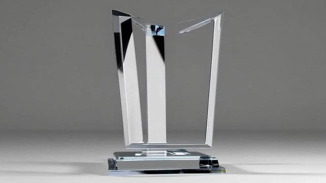 Transparent cubic award trophy three-dimensional model with blank surface for engraving