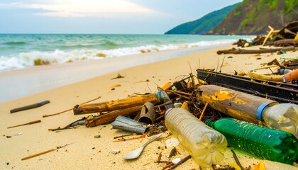Polluted beach scene