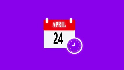 April month 24 date calendar icon animation. Analog calendar design month concept animation 4k video
