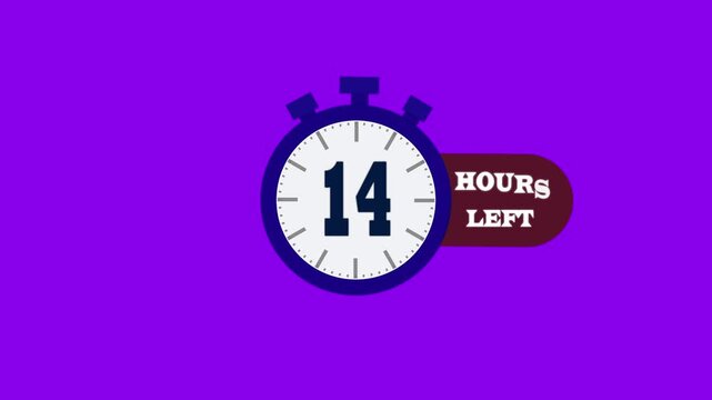 14 hours left count animation, motion graphics running numbers counting days, 4K HD video with white and green background alpha channel.