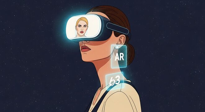Woman in VR Glasses with Augmented Reality Interface. - Powered by Adobe
