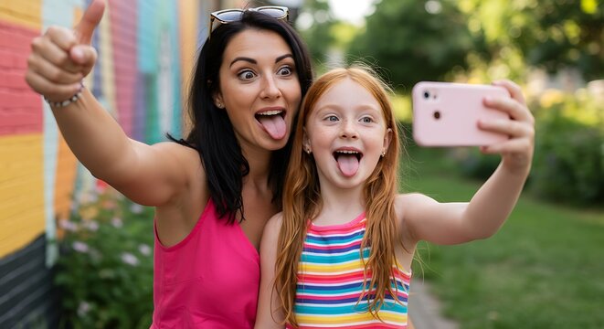 Mother and Daughter Silly Selfie Fun.