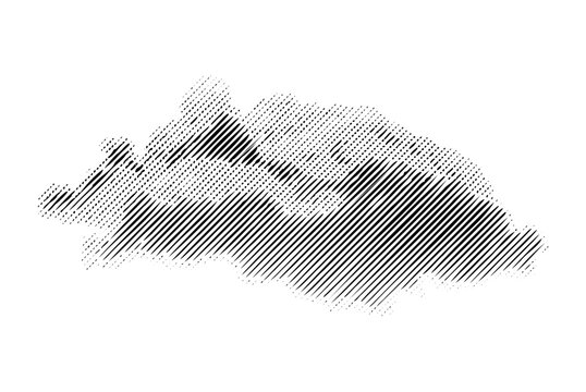 Striking halftone cloud motif provides a unique element for weather related designs, graphics, and artistic compositions emphasizing atmosphere.