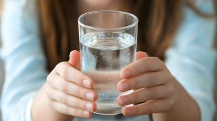 Closeup Hands Holding Glass of Sparkling Water Refreshment