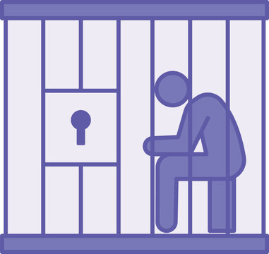 Colored Jail Icon. Vector Illustration. Man Sitting in Prison Cell. Justice Concept