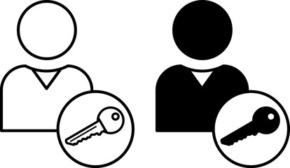 Login Icons. Black and White Vector Illustrations. Website User and Key. Account Access Rights Confirmation. Password and Data Security Concept