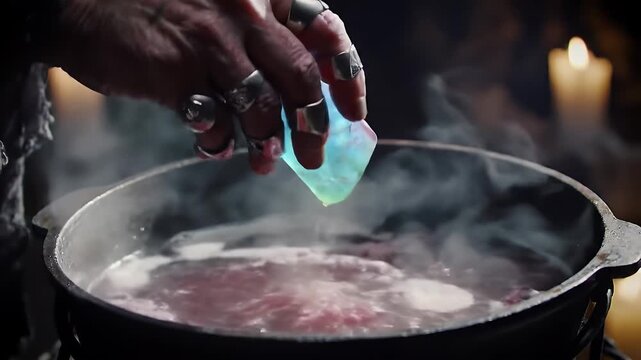 Witch brewing potion cauldron fantasy.
