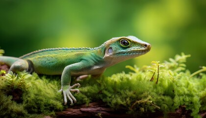 Fototapeta premium a miniature lizard displayed against a vivid green scenery