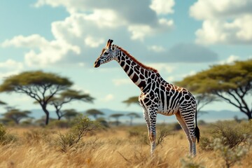 Obraz premium Giraffe Standing Tall On The African Savannah Nature Photography