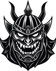 Fototapeta premium Black and White Illustration of a Horned Warrior Mask