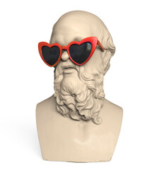 Statue of Socrates, bust of Socrates with heart-shaped glasses. 3D rendering.