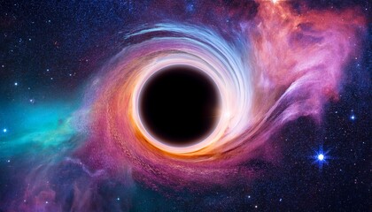 cosmic black hole with swirling colorful nebula and starfield