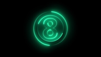 Vibrant Green Neon Number Eight Inside Concentric Circles on Black Background digit numeral