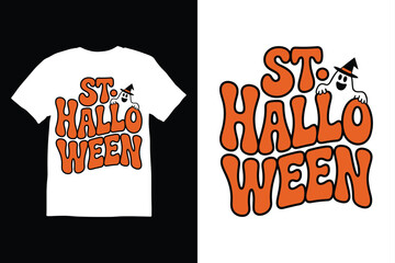 Retro Halloween T-shirt with Ghost T-shirt Design vector style