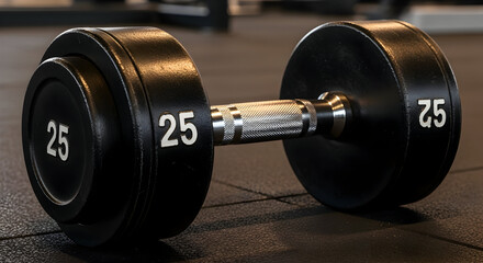 25kg Rubber-Coated Dumbbell with Chrome Handle on Gym Mat &mdash; Heavy Free Weight for Strength Training, Muscle Building, and Functional Fitness