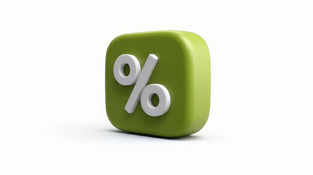 Dynamic 3D Green Percentage Icon:  Rotating Sale Sign, Discount Symbol Animation