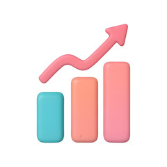 3D Colorful Bar Chart Showing Upward Trend with Growth Arrow