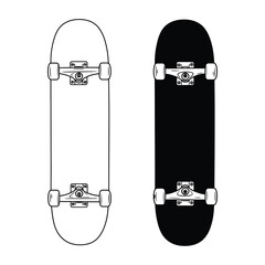 Detailed illustration of two skateboards with distinct designs and colors shown © mst