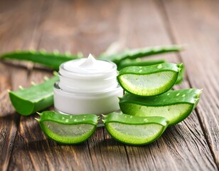 Aloe vera cream on a wooden table (1)