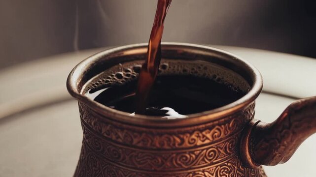 Traditional Turkish style coffee preparation and serving