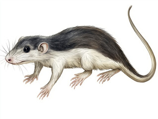 Bicolored White-toothed Shrew (Crocidura leucodon) hand-drawn depiction of a Bicolored White-toothed Shrew, showcasing its two-toned fur, long tail, and delicate features, isolated on white background