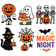 Spooky Horror Characters illustration, Ghost Doodle design sublimation 