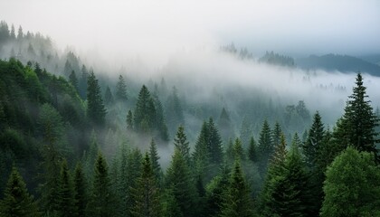 mystic forest canvas captures a serene escape mountainscape trees drenched in fog an unparalleled vista for the soul inspiring contemplation