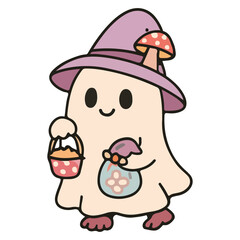 Halloween Witch Ghost Holding Candy Jar,Spooky Horror Characters illustration, Ghost Doodle design sublimation 