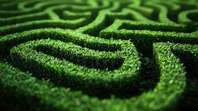 Lush green hedge maze with intricate winding paths