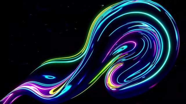 vibrant digital composition featuring flowing three-dimensional amorphous forms with luminous neon contours and color transition effect