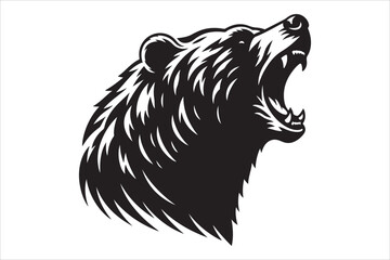 Obraz premium Roaring Grizzly Bear Head Vector Illustration, Black and White