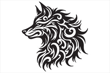 Naklejka premium Tribal Wolf Head Design Black and White Tattoo Style Illustration