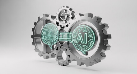 Artificial intelligence concept with gears and circuit board design on a white background render