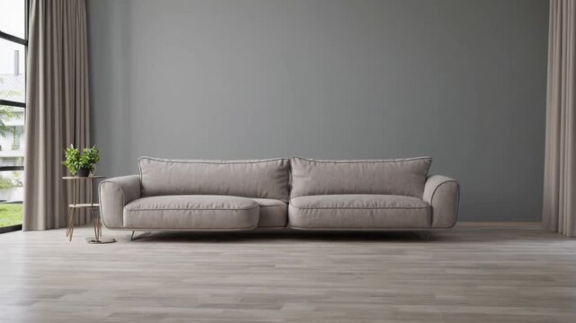 Modern minimalist living room interior design with sofa against empty pastel colored wall modernized by 3D rendering