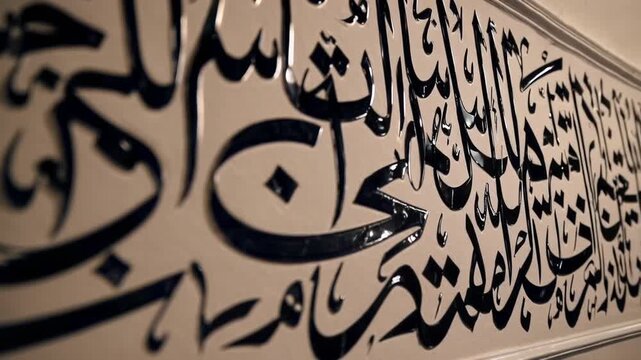 Wall decoration featuring Arabic calligraphy of verses from the holy Quran on the wall of mosque
