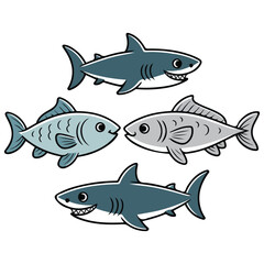 Various fish species vector cartoon illustration isolated on white background