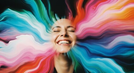 Radiant Joy Color Burst Woman Smiling Happiness Colorful Background