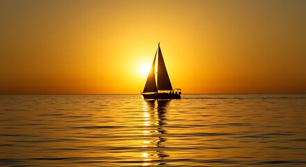 Sailboat Silhouette Against a Golden Sunset.