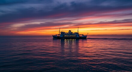 Sunset Ferry on the Ocean.