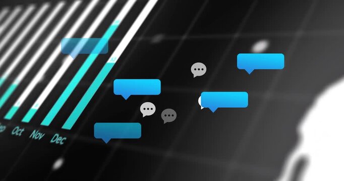 On code text appearing dashboard animating bars, bubbles clustering over pie chart for analytics - Powered by Adobe