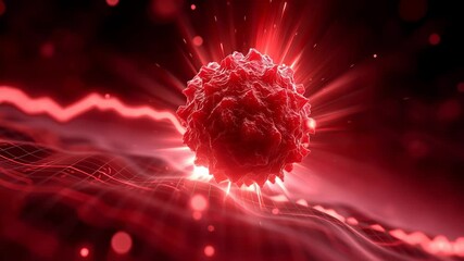 Red virus displays central position in data graph showcasing upward and downward trend lines. Abstract scientific setting with digital elements. Concept of healthcare, virology, epidemiology - Powered by Adobe