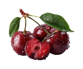 Fresh red cherries with raindrops natural high-quality food isolated on transparent background, png