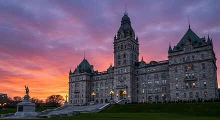 Naklejka premium Quebec City Parliament Building at Dramatic Sunset.